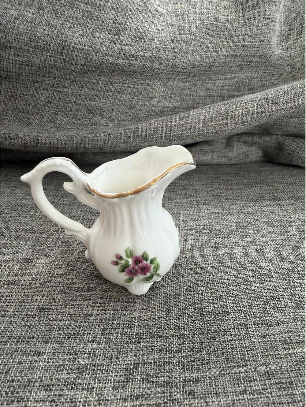 Vintage Bone China Miniature Hand Painted Pitcher Gold Trim